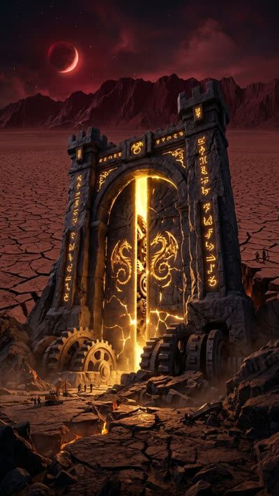 The gate to the hidden dragon kingdom under a blood moon